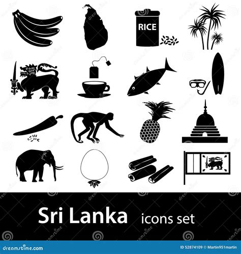 Sri Lanka Country Symbols Black Icons Set Stock Vector Image 52874109