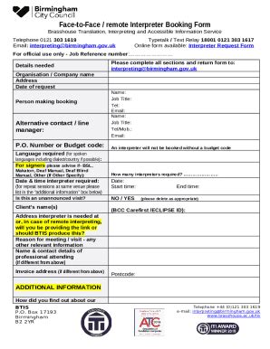 Interpreting Booking Birmingham City Council Doc Template PdfFiller