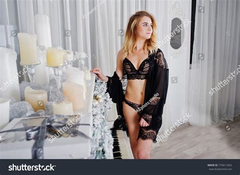 Sexy Blonde Model Black Lingerie High Stock Photo Shutterstock