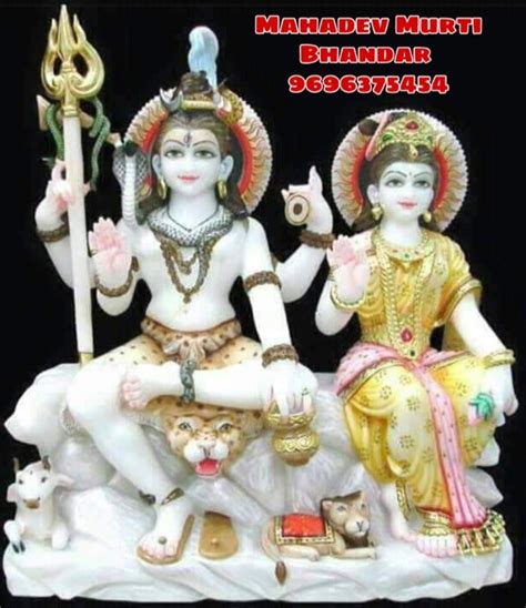 Painted Hindu White Marble Shiv Parivar Statue For Worship Size