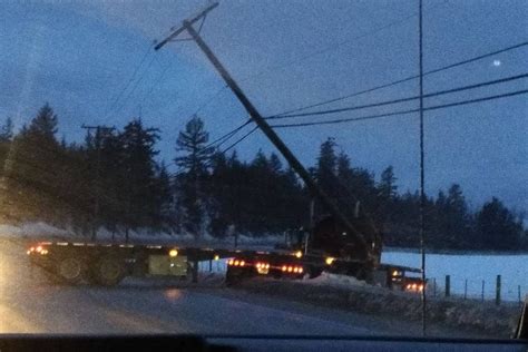 Update Highway Reopened In Coldstream After Semi Strikes Power Pole