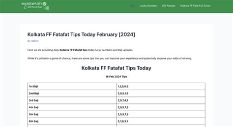 Kolkata Ff Fatafat Tips Today December