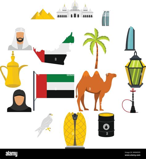 Uae Travel Set Flat Icons Stock Vector Image Art Alamy