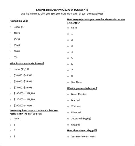 Survey Demographic Questions Template Business