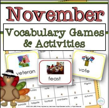 November Vocabulary Activities And Games By Primary Inspiration By