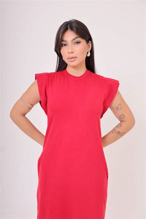 Vestido Midi Muscle Vermelho Mandarim Valentt Fabrica De Moda