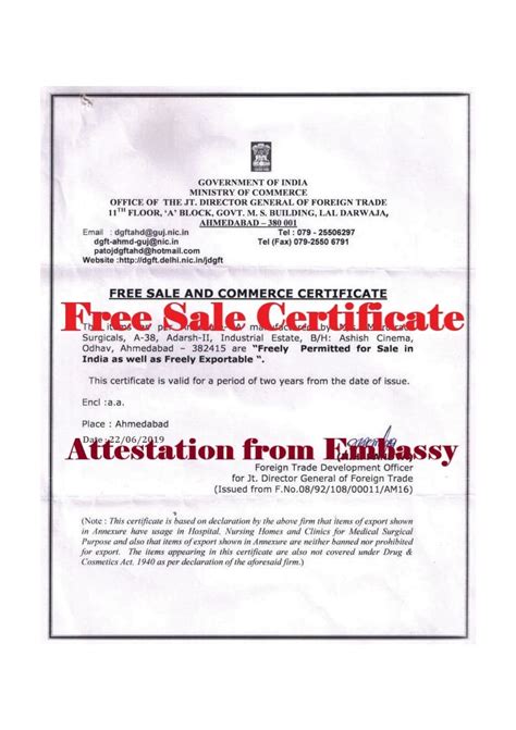 Free Sale Certificate FSC Attestation From China Embassy India