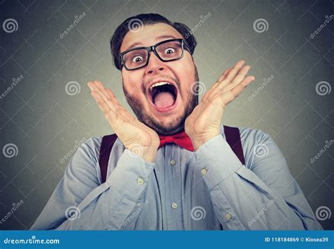 Eccentric Happy Man Screaming At Camera Stock Image Image Of