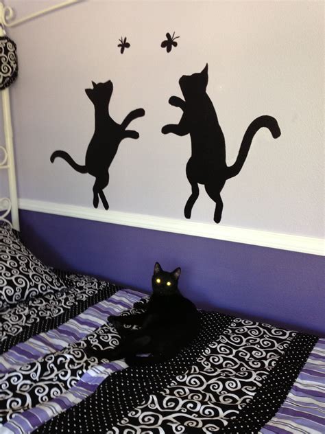 Cat Silhouette Mural Painting Kids Room Bedroom Cat Silhouette