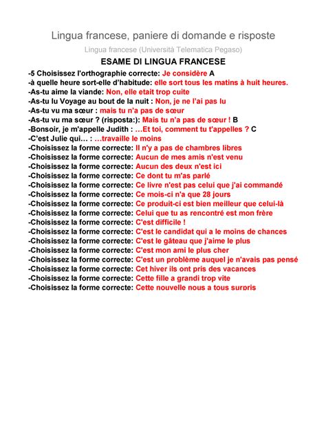 Lingua Francese Domande E Risposte Lingua Francese Paniere Di