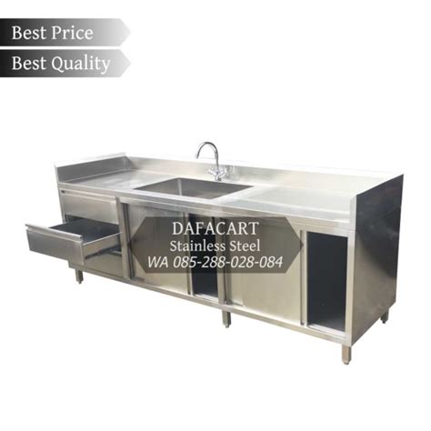 Jual Meja Kabinet Dapur Tempat Cuci Stainless Steel Pintu Sliding