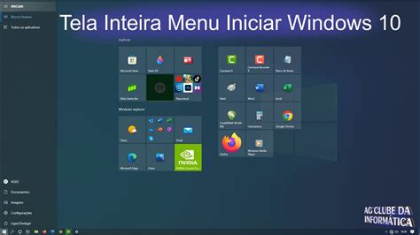 Como Ativar Tela Inteira Menu Iniciar Do Windows Youtube