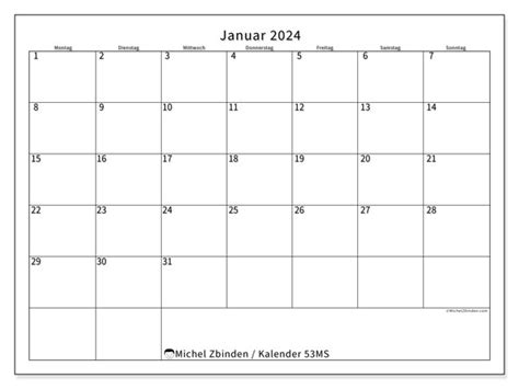 Kalender Januar 2024 53MS Michel Zbinden DE