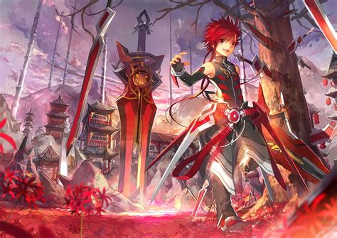 Red Haired Male Anime Character With Sword Digital Wallpaper Anime