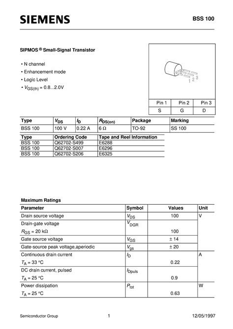 Data Sheet Mosfet SIPMOS Small Signal Transistor N Channel