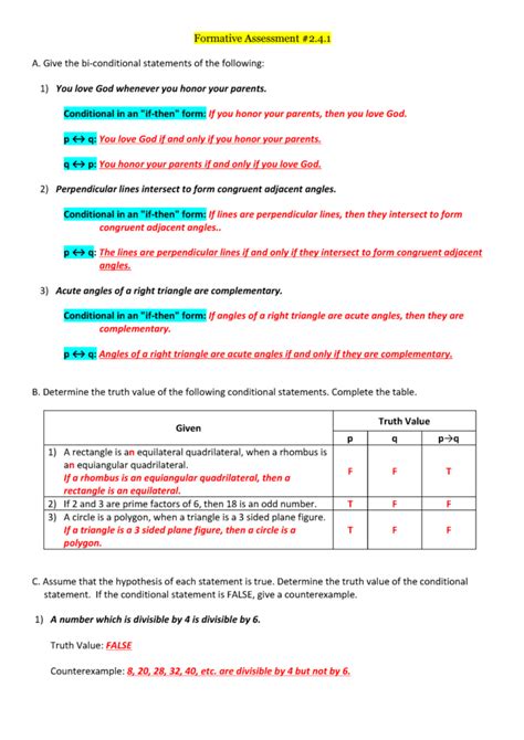 Writing Conditional Statements In If Then Form Worksheet Printable