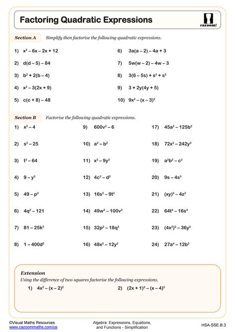 Factoring Quadratic Expressions Worksheet Fun And Engaging