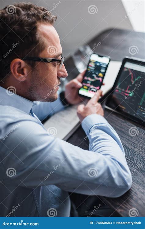 Business Man Working With Trader Graphics Concept Stock Image Image