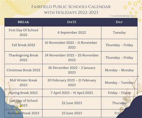 Fairfield Public Schools Calendar 2022 - US School Calendar