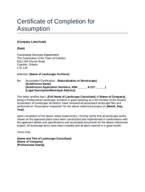 Certificate Of Completion For Assumption Doc Template Pdffiller