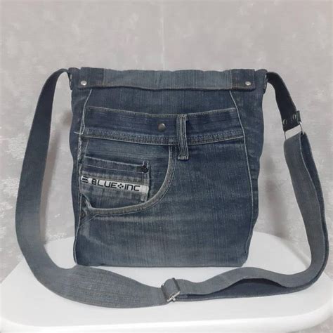 Denim Messenger Bag With Adjustable Shoulder Strap Jean Etsy