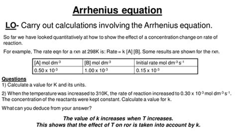 The Arrhenius Equation Teaching Resources