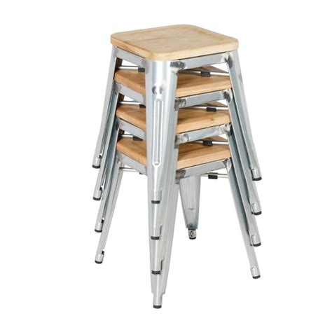 Tabourets Bistro Bas En Acier Avec Assise En Bois Bolero L Gers