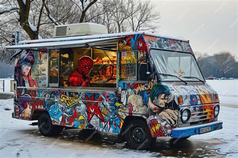 Premium Photo A Vibrant Food Truck Parked Alongside The Road Offering