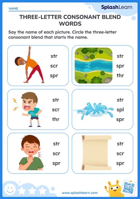 Three Letter Consonant Blend Words Worksheet