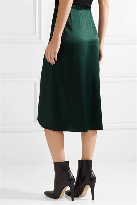 Theory Ruched Silk Blend Satin Midi Skirt In Green Lyst