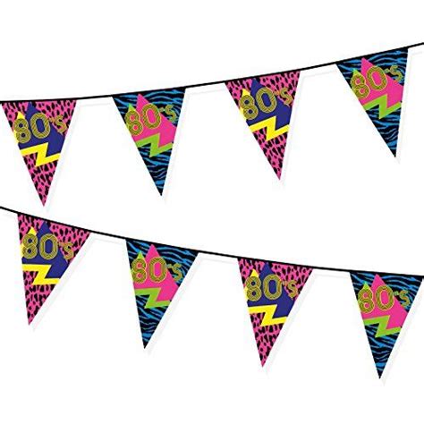 6m 80s Party Retro Pennant Pu Reflex Neon Garland Flag 1980s Bunting Hanging Birthday Night