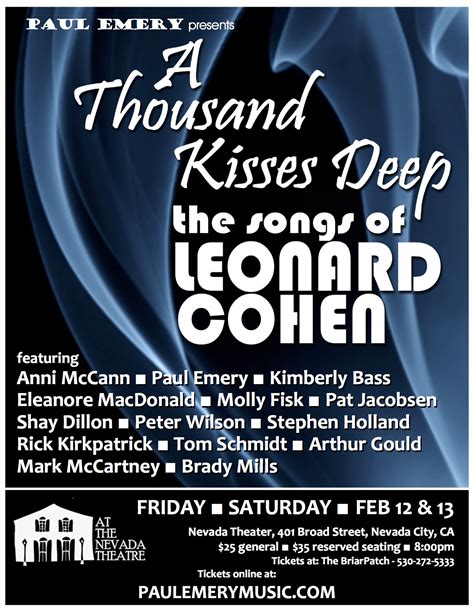 A Thousand Kisses Deep The Songs Of Leonard Cohen Feb 12 13 Nevada