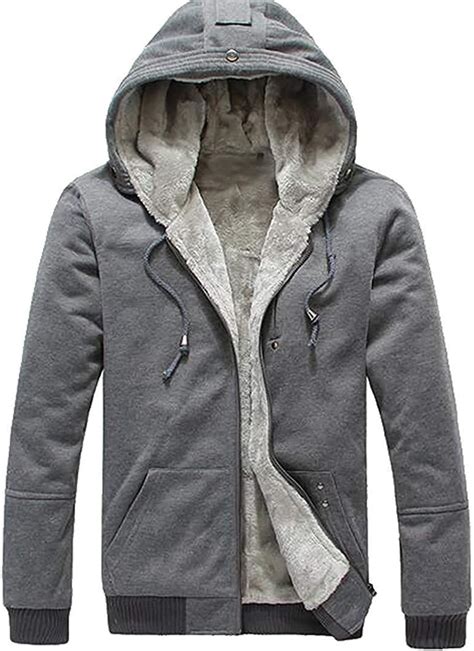 Fhgshdgysd Men Faux Fur Lined Zip Front Solid Thicken Hooded Hoodies