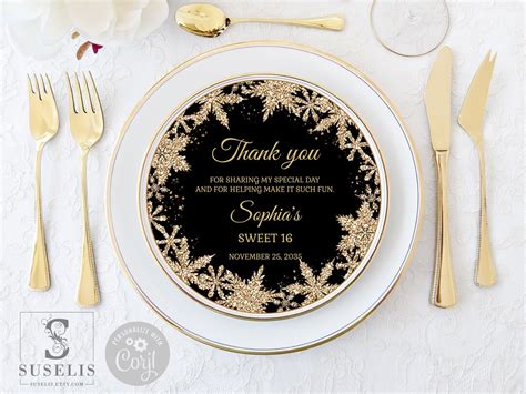 Editable Charger Plate Insert Template Winter Sweet Sixteen Black