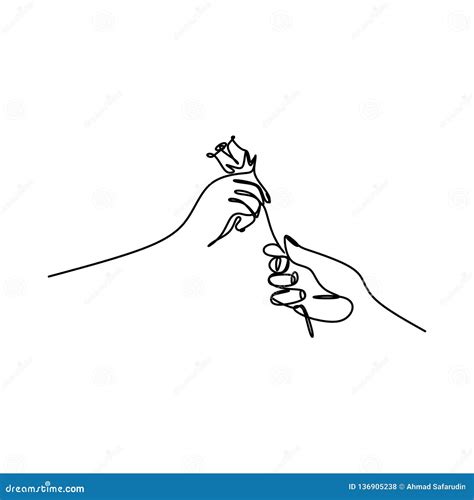 Hand Giving A Flower One Line Drawing Vector Continuous Lineart Of