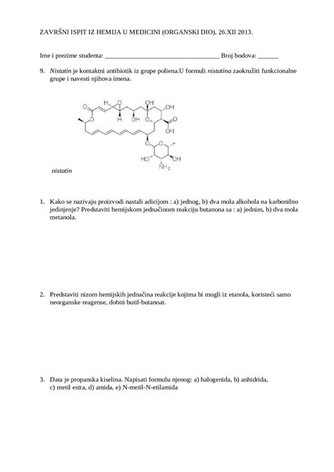 Organska Hemija Test 18 Ispiti Predlog Medicinska Hemija Docsity