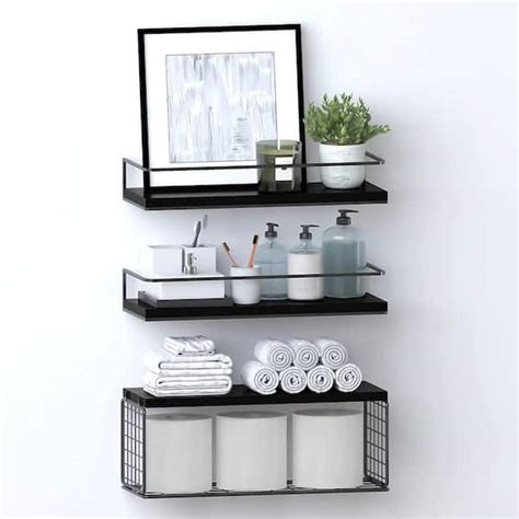 Cubilan 1575 In W X 59 In D Black Wood Decorative Wall Shelf