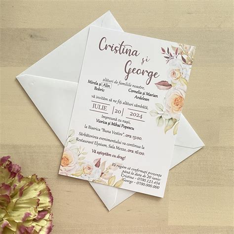 Set Invitatie Nunta Toamna Orange Roses Plic Colorat Ivory Cgo