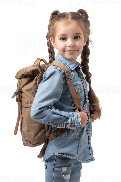 Girl Kid Student With A Backpack Isolated Against A Transparent