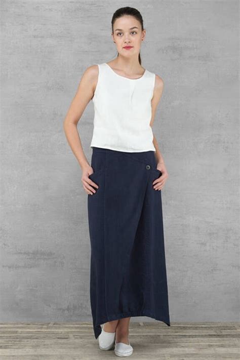 Long Linen Skirt Navy Blue Colour Linen Linen Skirts Summer