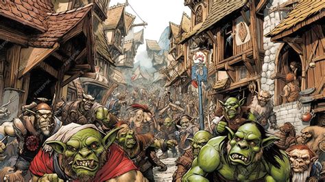 Premium Ai Image A Group Of Orcs Raiding A Village Fantasy Concept