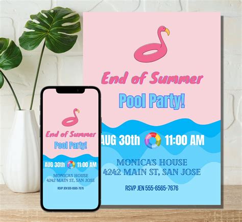 Editable End Of Summer Pool Party Invite Back To School Pool Etsy