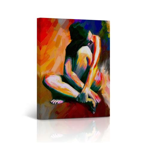 Nude Art Colorful Oil Painting Naked Women Sitting Sexy Bedroom Decor Canvas Wall Art Print