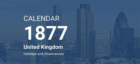 Year 1877 Calendar – United Kingdom