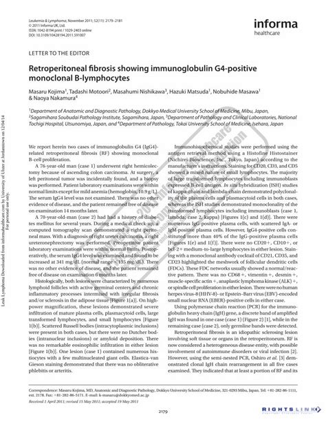 PDF Retroperitoneal Fibrosis Showing Immunoglobulin G4 Positive