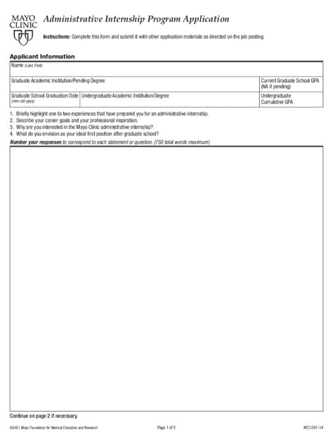 Fillable Online Form Administrative Internship Program MC1247 14