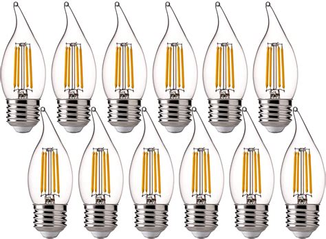 FLSNT 60 Watts Equivalent LED Chandelier Light Bulbs, Dimmable 4.5W CA11 LED Edison Bulbs, E26 ...