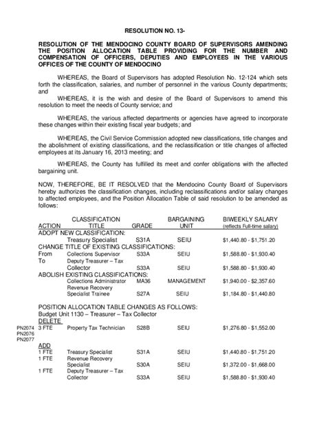 Fillable Online Co Mendocino Ca The Position Allocation Table Providing