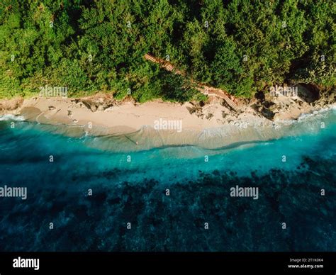 Tropical Beach With Tropical Ocean In Bali Aerial View Of Green Bowl