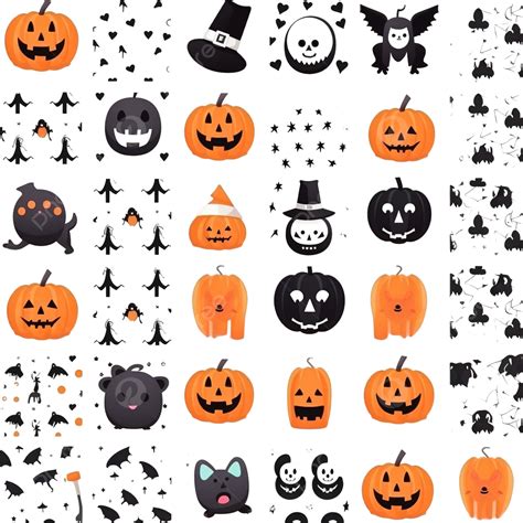 Set Of Different Seamless Patterns For Halloween With Pumpkins Bats